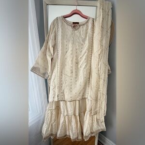 sharara Rafia Cream Embroidered Outfit